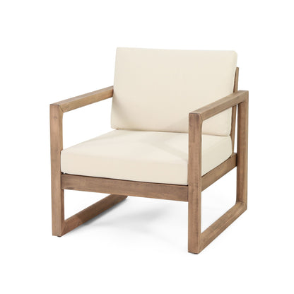 Outdoor Acacia Wood Patio Club Chair with beige cushions HouseOfZazla on Tampa Home & Garden Store