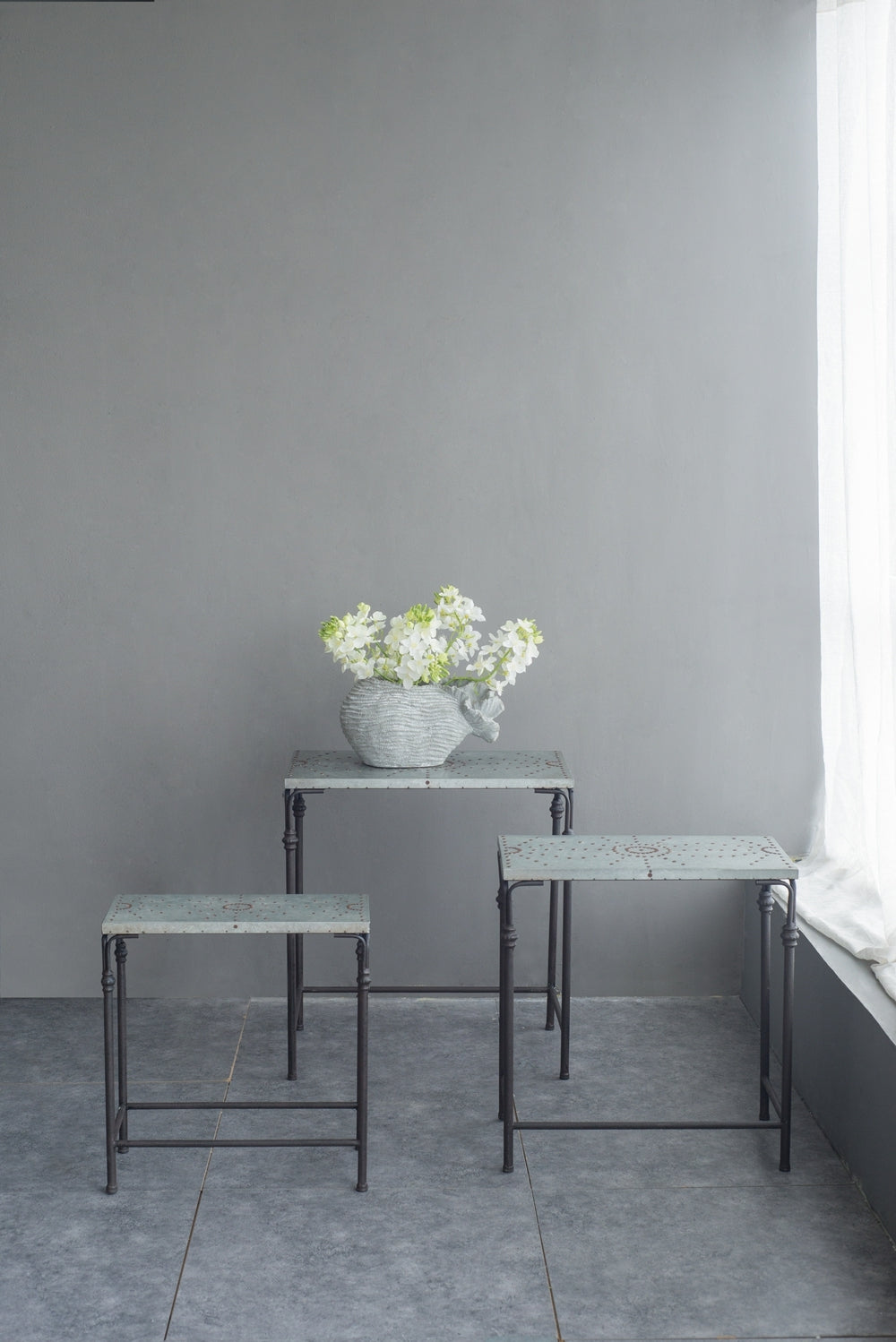 Gilbert nesting tables set of 3 in metal with perforated tops HouseOfZazla plant stands on Tampa Home & Garden Store