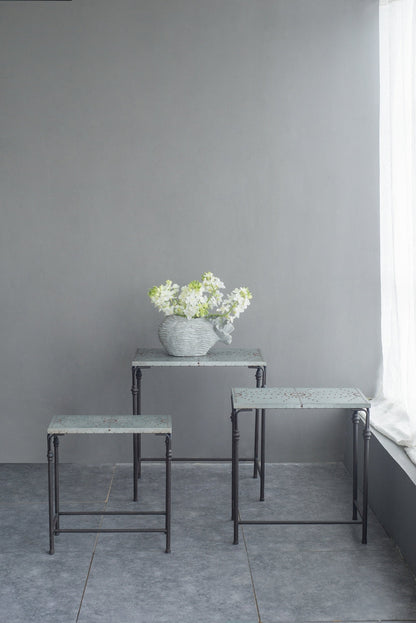 Gilbert nesting tables set of 3 in metal with perforated tops HouseOfZazla plant stands on Tampa Home & Garden Store