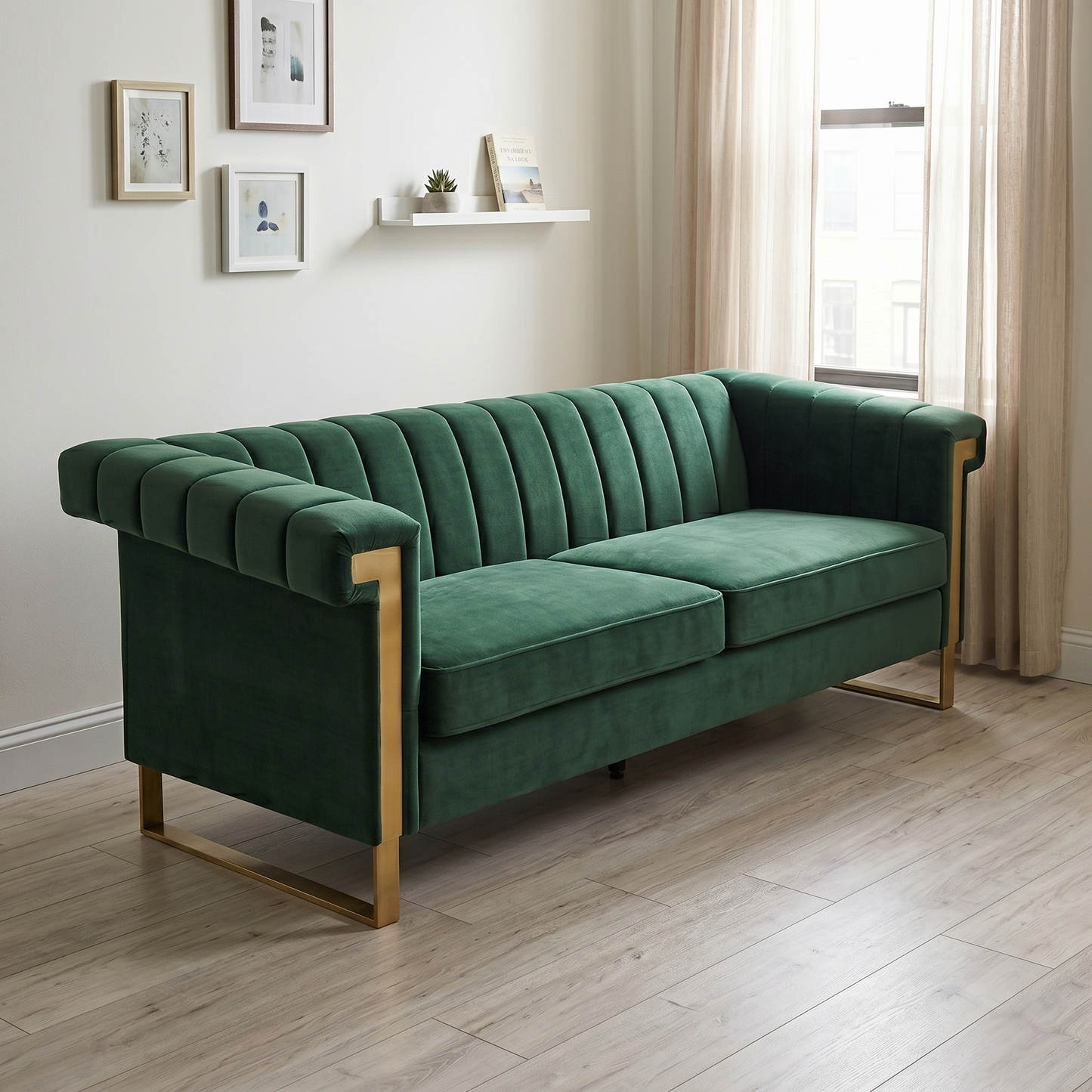 FX-P81B-RG 834-14 Velvet Sofa emerald green velvet with gold metal legs HouseOfZazla on Tampa Home & Garden Store