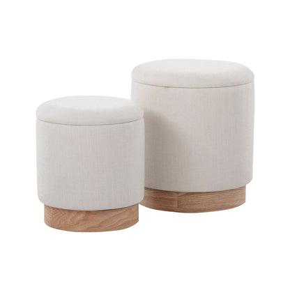 HouseOfZazla Contemporary Nesting Ottoman Set with Cushioned Top, beige, 2-piece, wood bases on Tampa Home & Garden Store