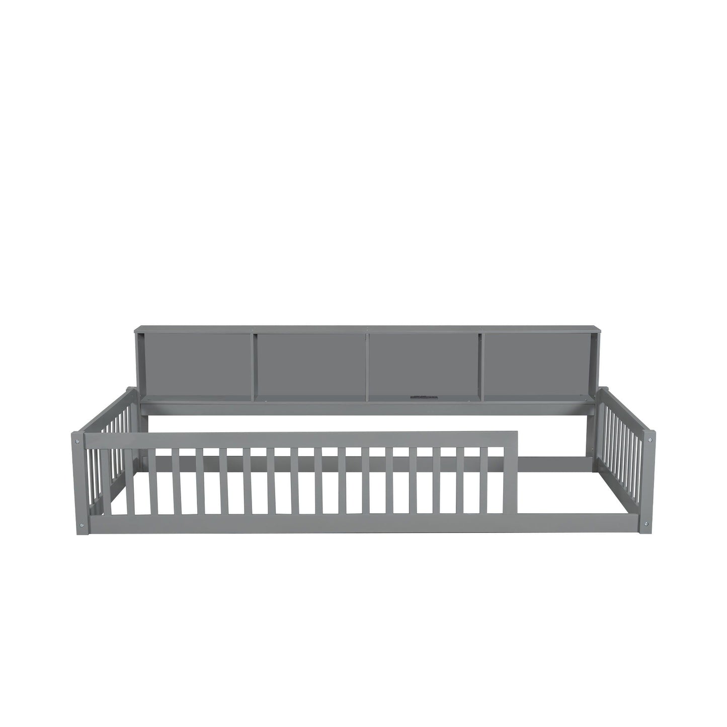 Twin Long Floor Bed with storage cabinets and USB ports in gray, HouseOfZazla platform bed on Tampa Home & Garden Store