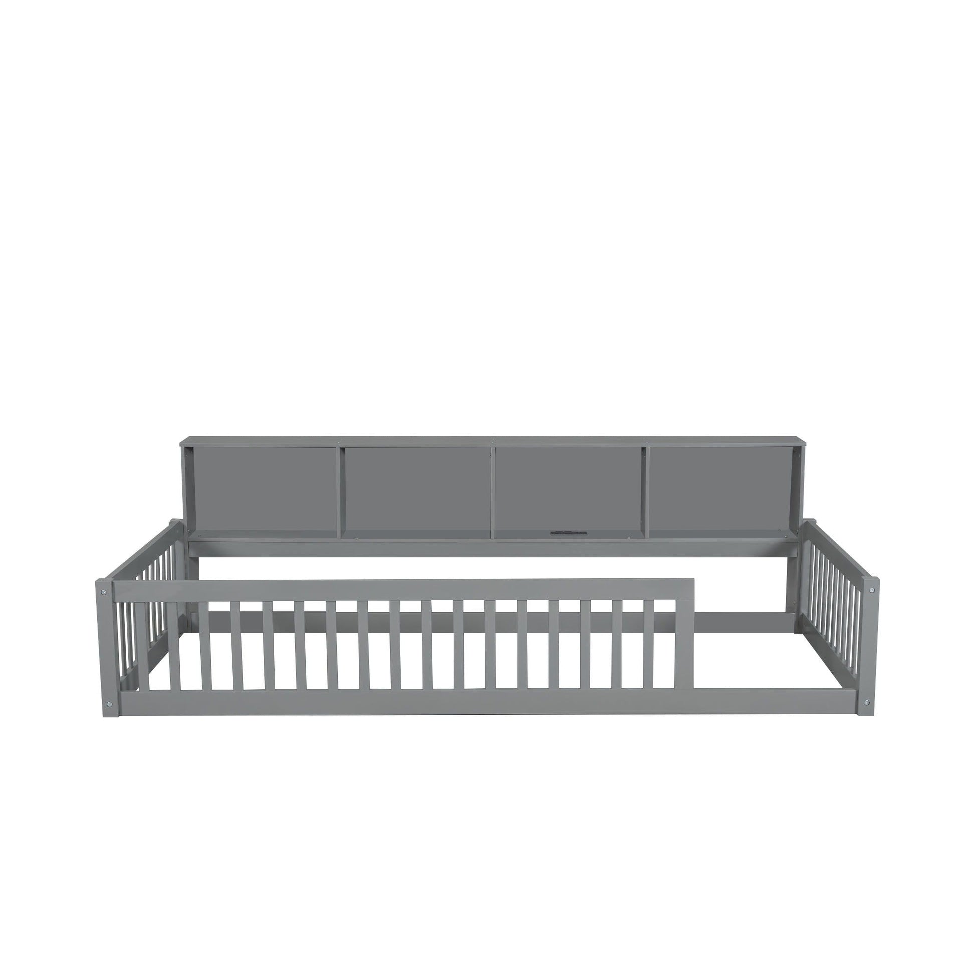 Twin Long Floor Bed with storage cabinets and USB ports in gray, HouseOfZazla platform bed on Tampa Home & Garden Store