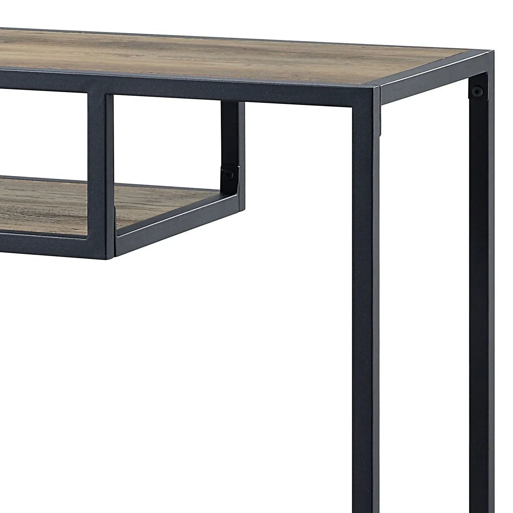 Idella sofa table rustic oak top with black metal frame two-tier design on Tampa Home & Garden Store