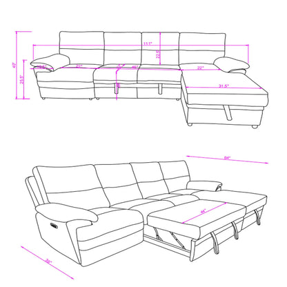 Kia reclining sectional with USB power, beige/brown upholstery, right chaise on Tampa Home & Garden Store