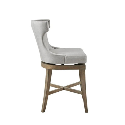 Carson counter stool with swivel seat, light gray fabric, wood pedestal base on Tampa Home & Garden Store
