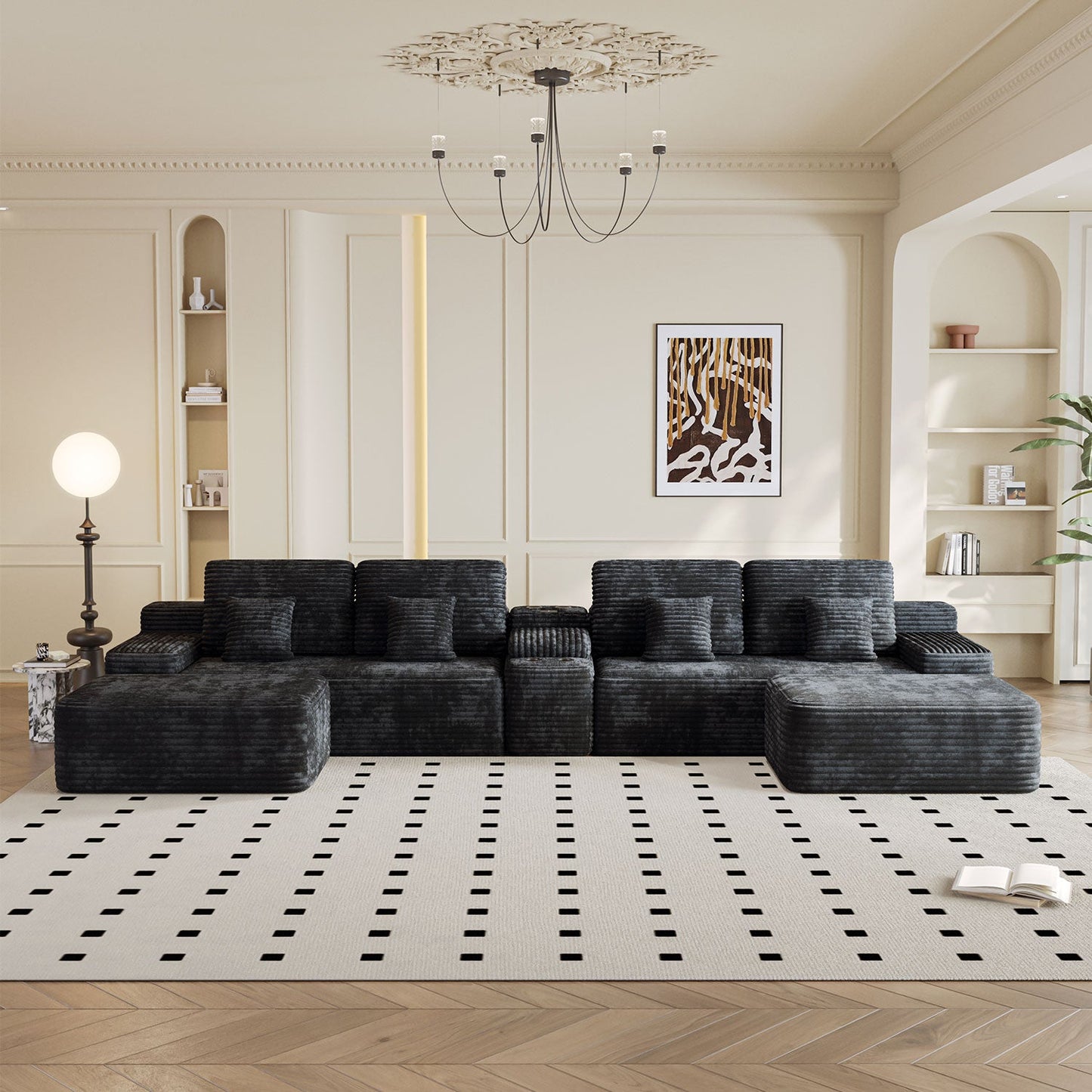 150'' Width 5-Piece Sectional Sofa with 2 Ottomans in charcoal fabric for modern living rooms on Tampa Home & Garden Store
