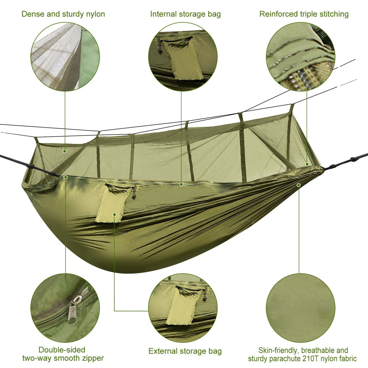 GemGear 600lb 2-person mosquito-net camping hammock olive nylon with carry bag on Tampa Home & Garden Store