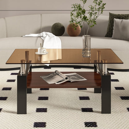 Modern rectangular coffee table with dark brown tempered glass top HouseOfZazla on Tampa Home & Garden Store