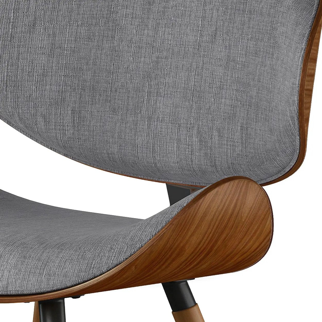 Marana Upholstered Dining Chair, gray fabric with curved walnut wood arms, Unique Piece Furniture on Tampa Home & Garden Store