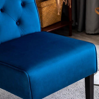 Reese living room armless button tufted pattern accent chair set of 2 in blue velvet on Tampa Home & Garden Store