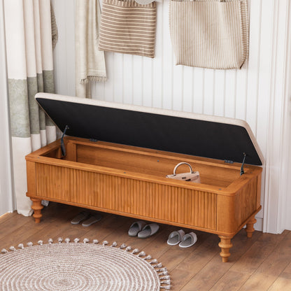 50.8-Inch Storage Ottoman Bench with beige upholstered lid and open storage in a wooden base on Tampa Home & Garden Store