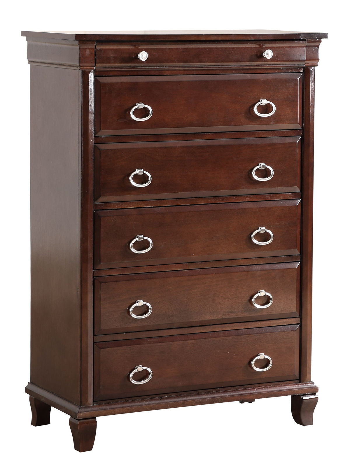 Cappuccino accent chest with felt-lined drawers, silver ring pulls by HouseOfZazla on Tampa Home & Garden Store