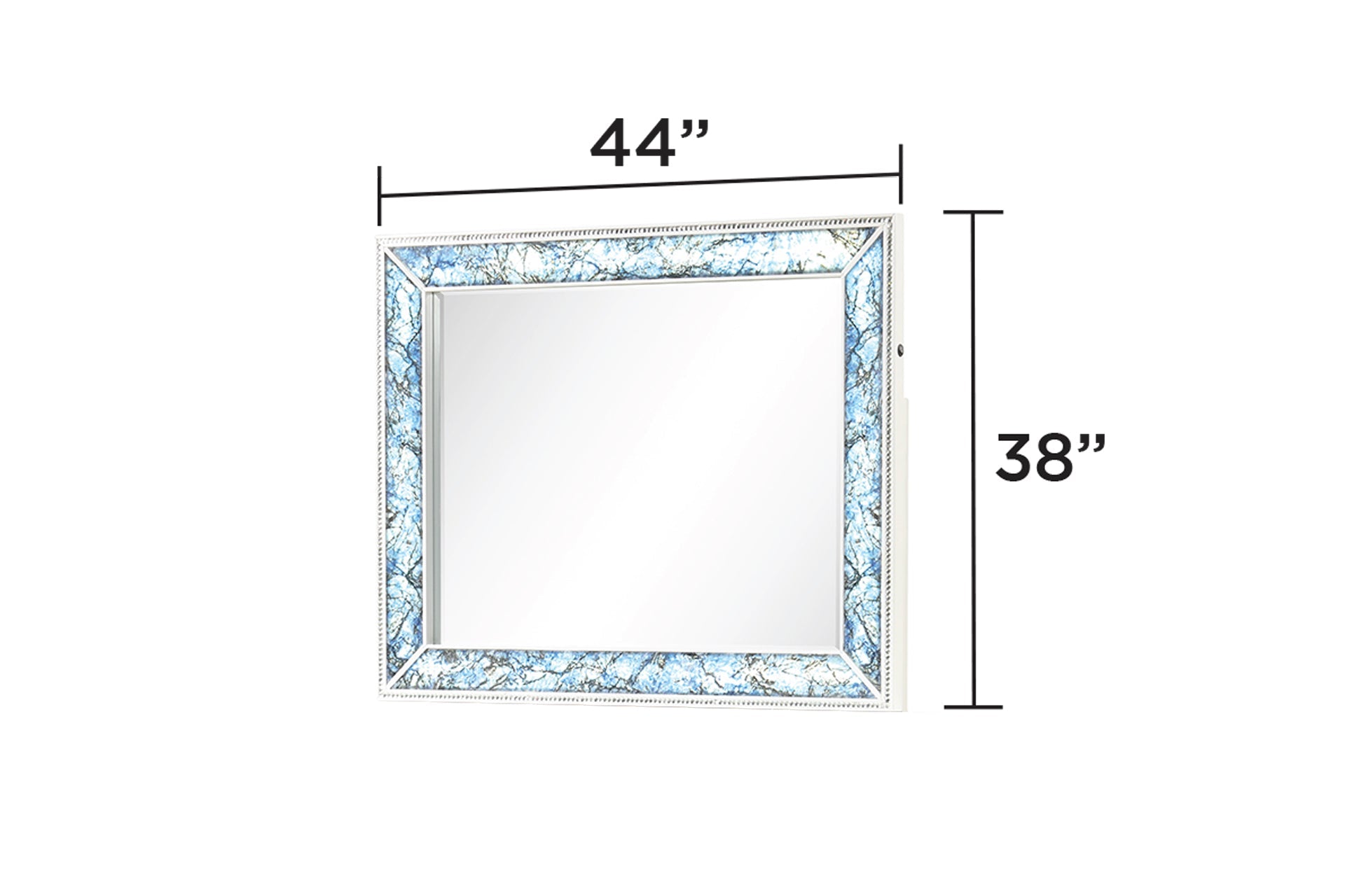 Laguna modern style blue marble framed wall mirror with beaded edge 44x38 in on Tampa Home & Garden Store