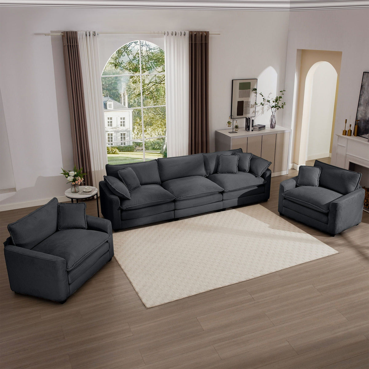 HouseOfZazla 3-piece oversized sectional sofa set in charcoal gray with deep seats on Tampa Home & Garden Store