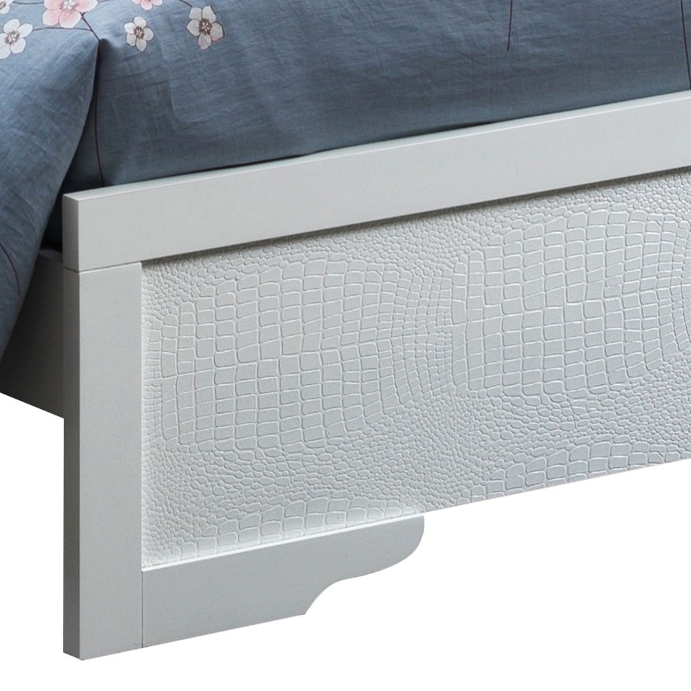 LED Elegant Bed white upholstered bed frame with crocodile-textured panel on Tampa Home & Garden Store