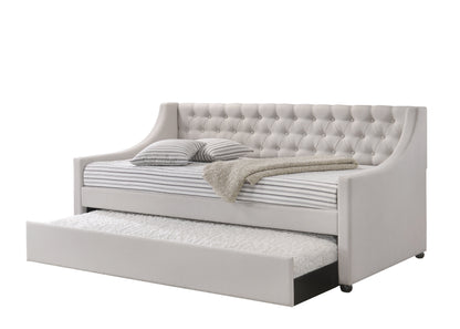 Lianna Fog fabric twin daybed with trundle, gray tufted upholstery by HouseOfZazla on Tampa Home & Garden Store