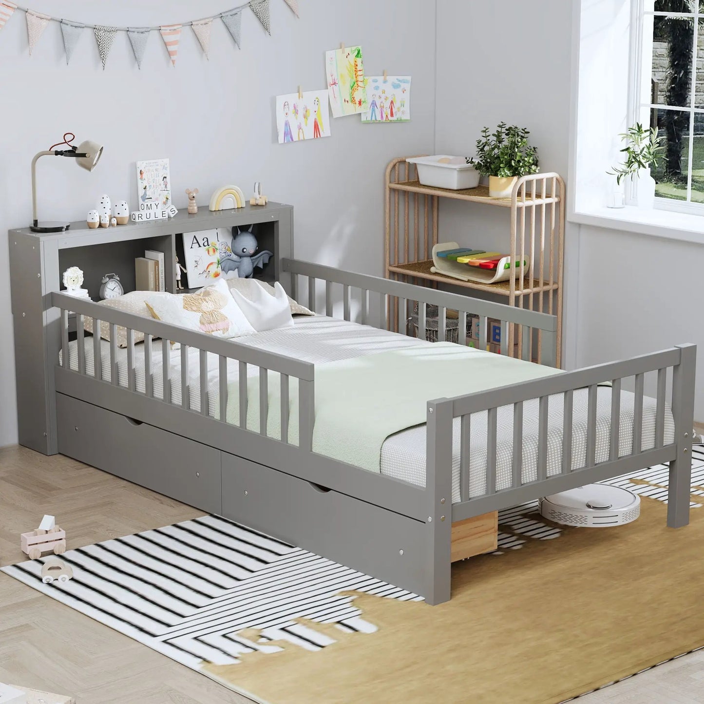 Bed With Headboard Storage and Under Bed Drawers