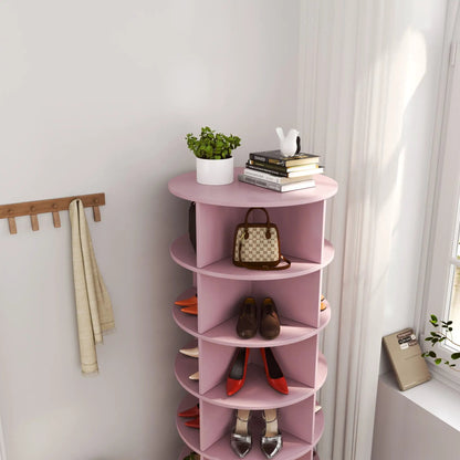 360° rotating shoe cabinet 6-layer in pink with multiple shoes on display on Tampa Home & Garden Store