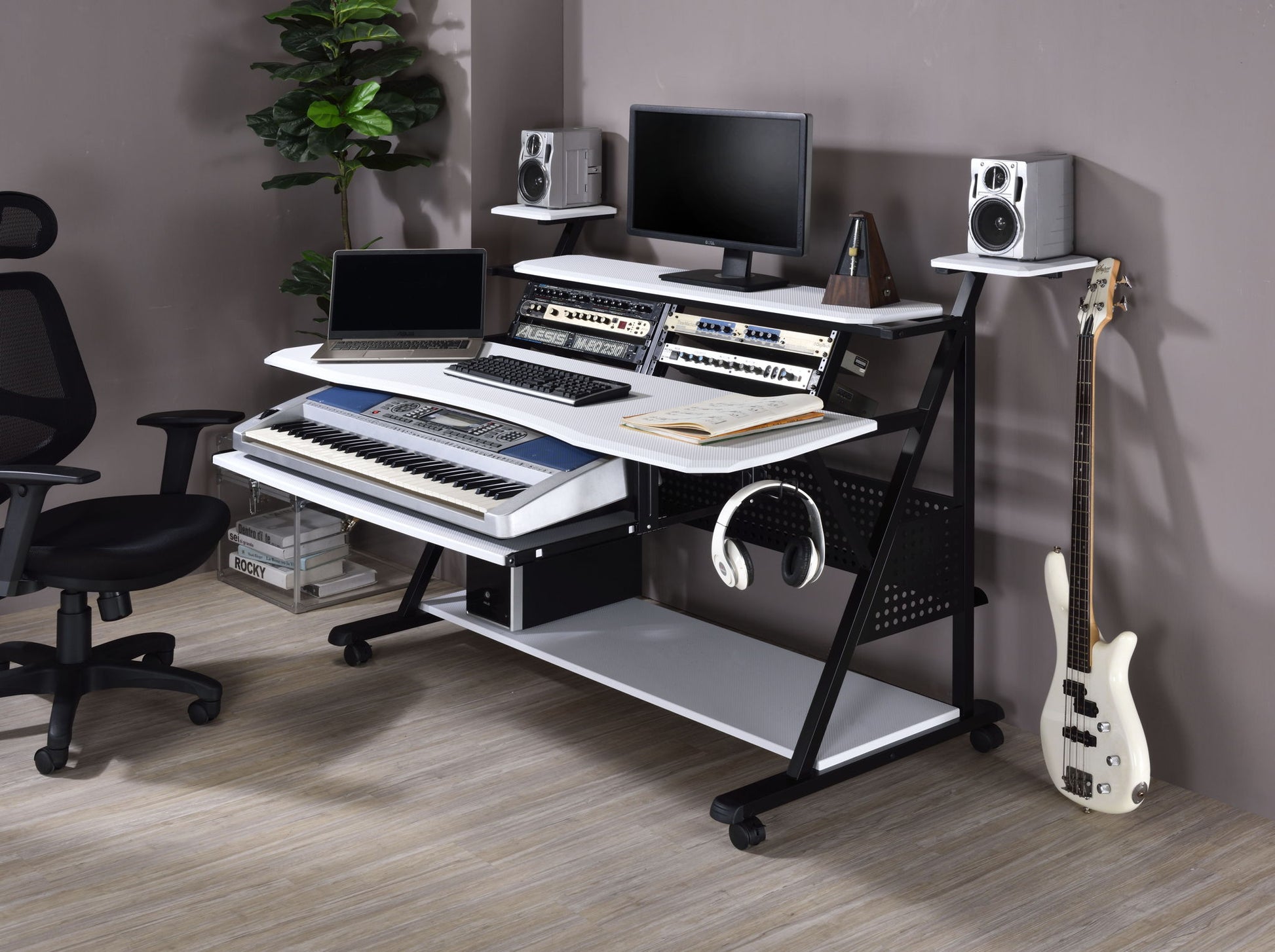 Willow Versatile Music Desk by HouseOfZazla white power-station workstation with monitor on Tampa Home & Garden Store