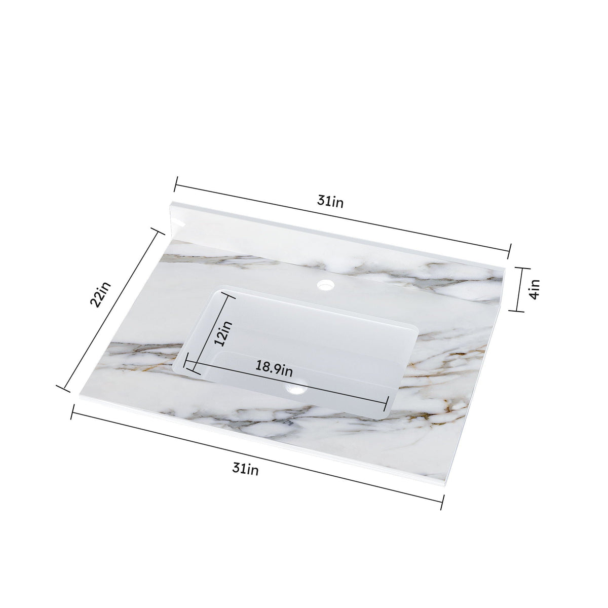 Elegant vanity top by HouseOfZazla with undermount sink and marble backsplash 31in x 22in on Tampa Home & Garden Store
