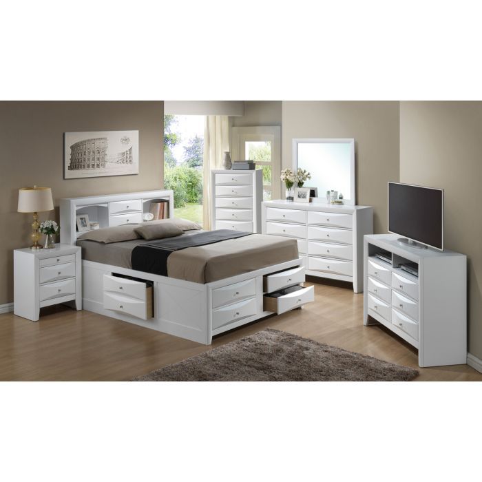 White storage bed with bookcase headboard and drawers, nightstand and dressers HouseOfZazla on Tampa Home & Garden Store