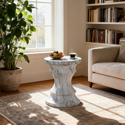 Geometric Faux Marble Round Table and Stand