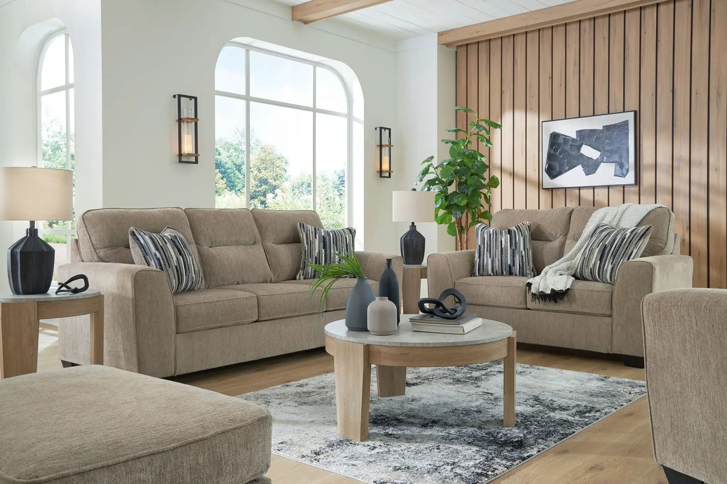 Olten living room stationary chair & ottoman set in beige fabric by Unique Piece Furniture on Tampa Home & Garden Store