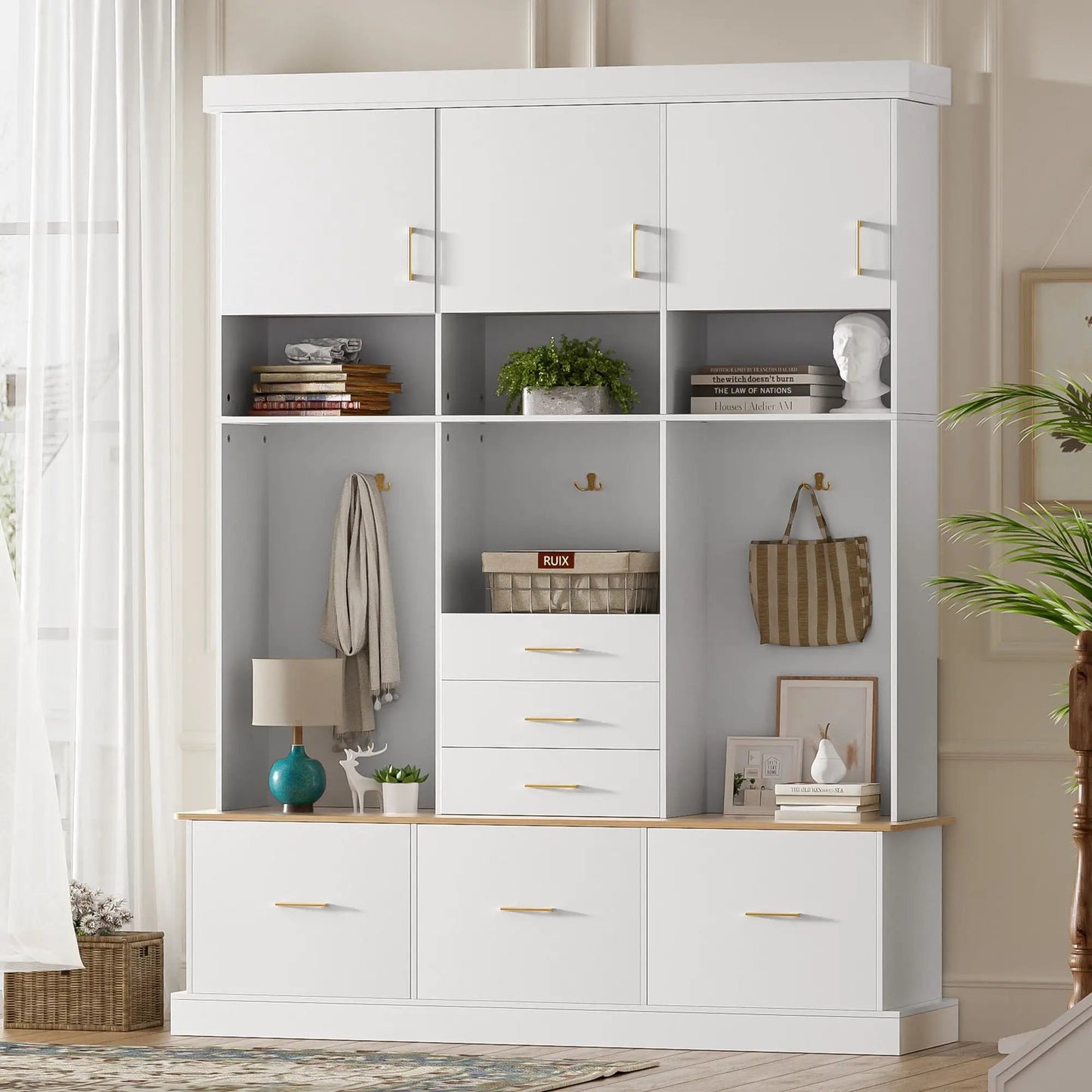 Entryway Hall Tree With Bench and Storage Unit