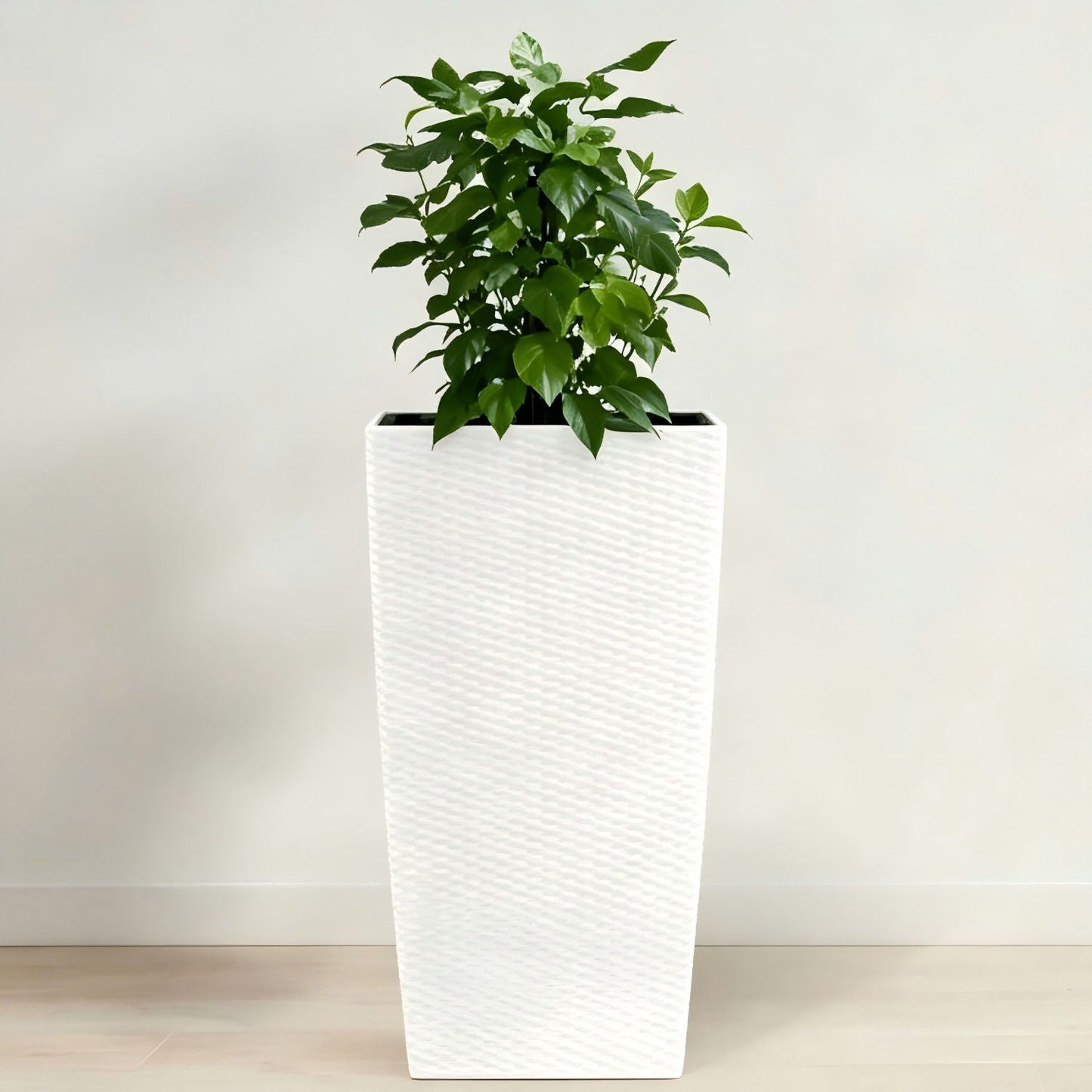 Indoor Outdoor Planter With Automatic Watering System, white tall textured planter on Tampa Home & Garden Store