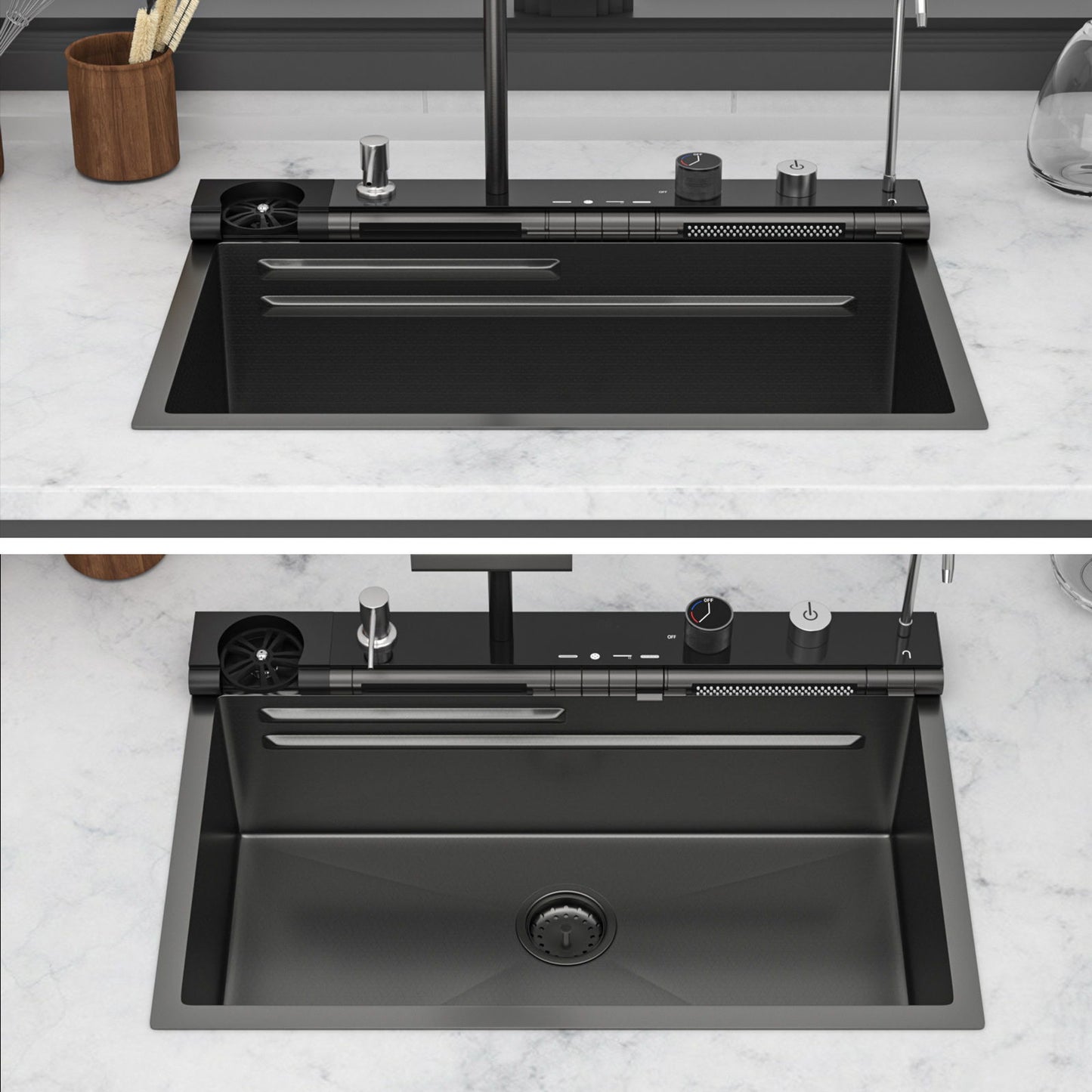 Single Bowl Kitchen Sink And The Smart Led Faucet