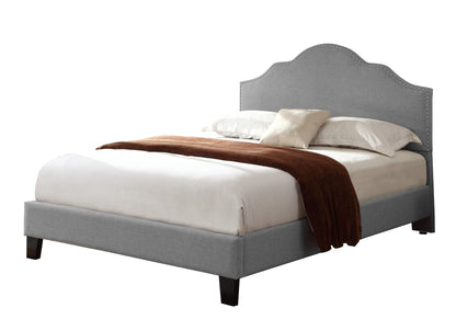 Kopa fabric upholstered bed, gray headboard with nailhead trim, by HouseOfZazla on Tampa Home & Garden Store