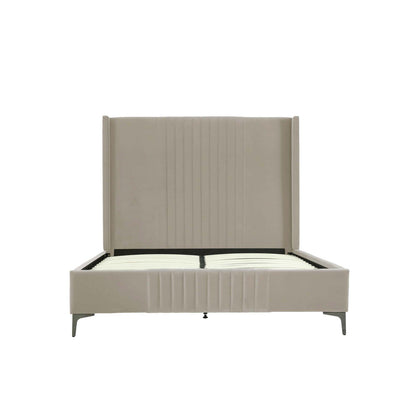 Promenade upholstered bed with beige fabric, tall headboard and slatted base by HouseOfZazla on Tampa Home & Garden Store