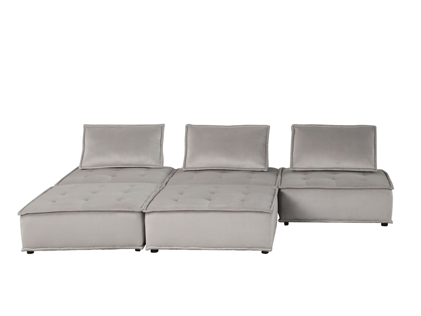 Anna 3-piece sectional sofa ottoman in light gray tufted fabric by HouseOfZazla stationary on Tampa Home & Garden Store