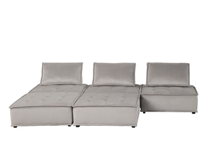 Anna 3-piece sectional sofa ottoman in light gray tufted fabric by HouseOfZazla stationary on Tampa Home & Garden Store