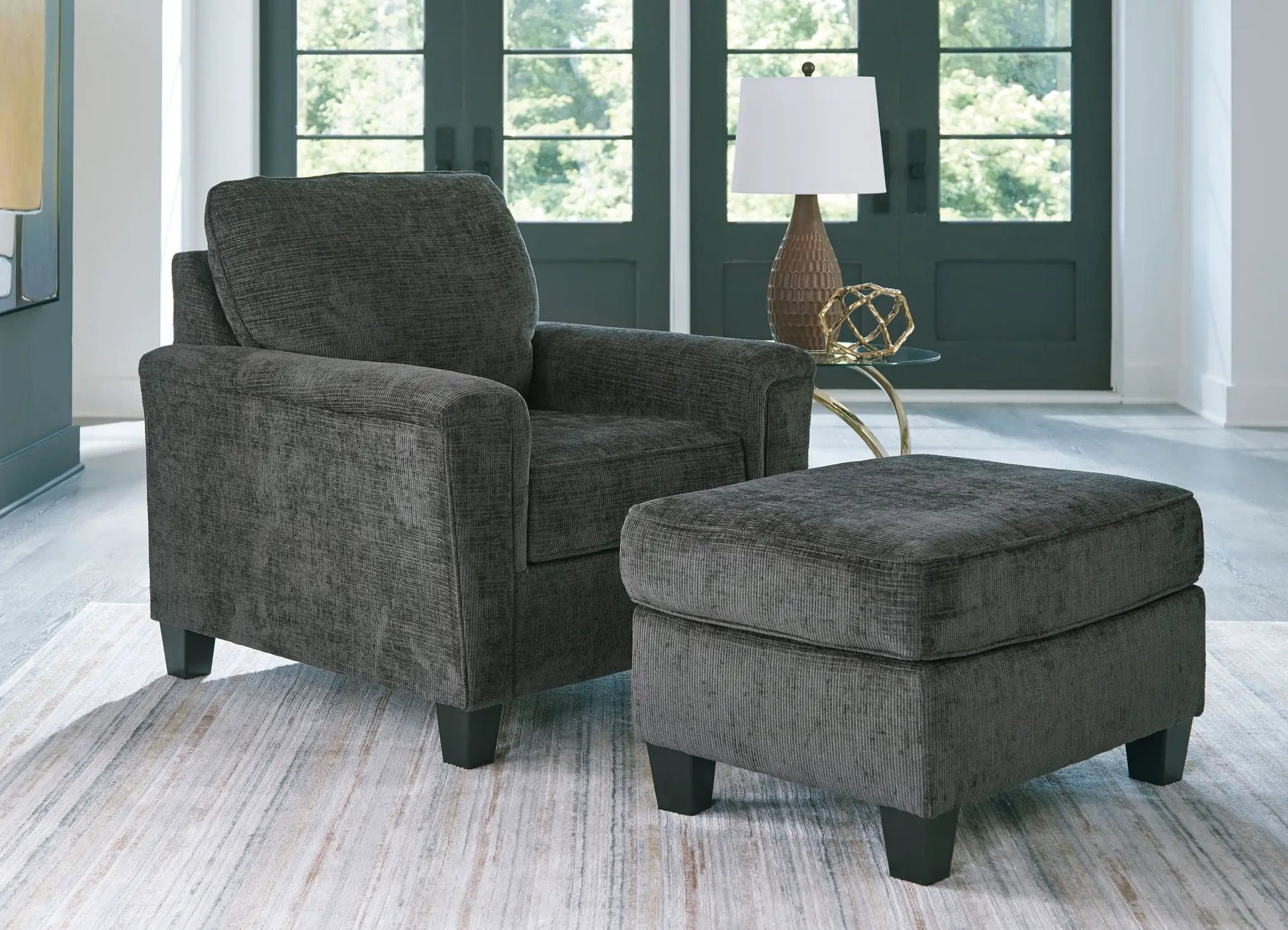 Erinslane chair and ottoman in dark gray textured fabric by Unique Piece Furniture on Tampa Home and Garden Store