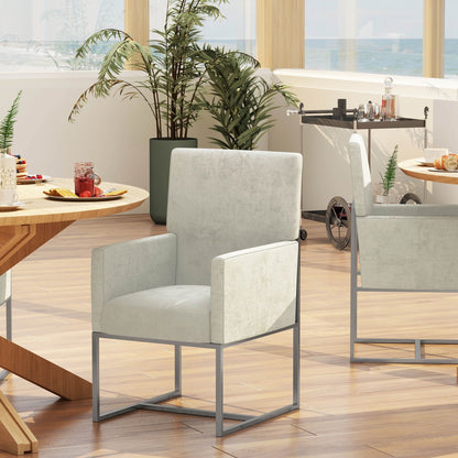Element Dining Arm Chair, light gray upholstery with metal frame, 2 chairs on Tampa Home & Garden Store
