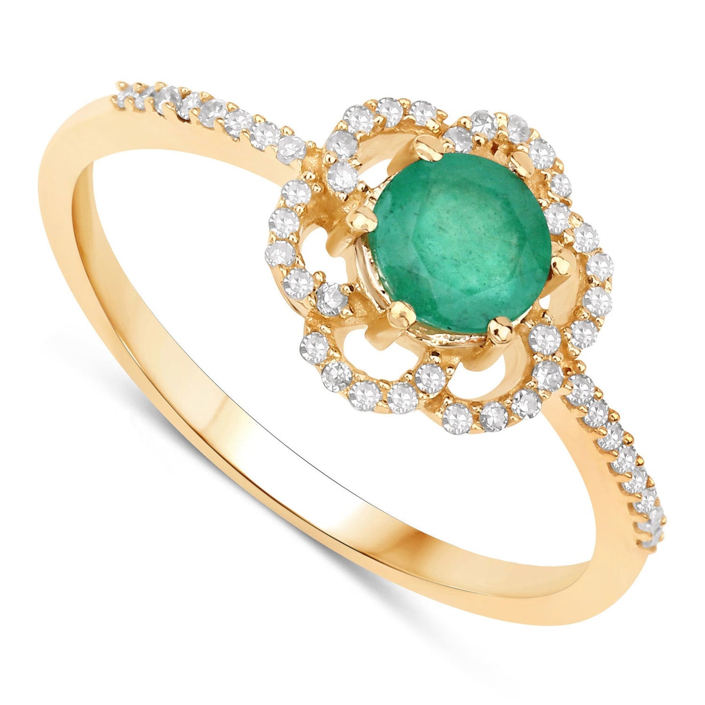 Ring 0.55ct Zambian emerald with white diamond halo in 14K yellow gold on Tampa Home & Garden Store