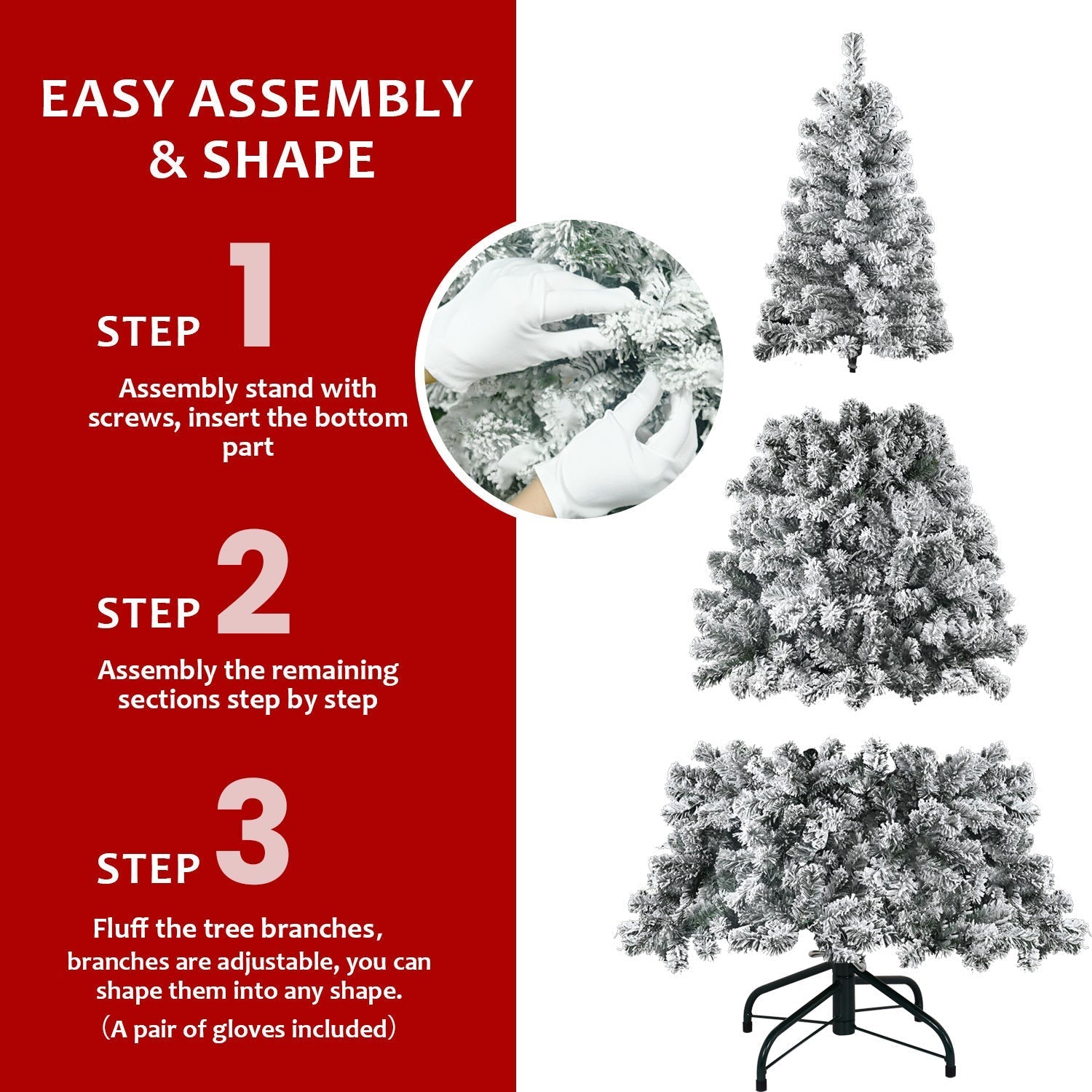 4ft Flocked Christmas Tree with 233 Tips by HouseOfZazla, metal stand, three tree views on Tampa Home & Garden Store