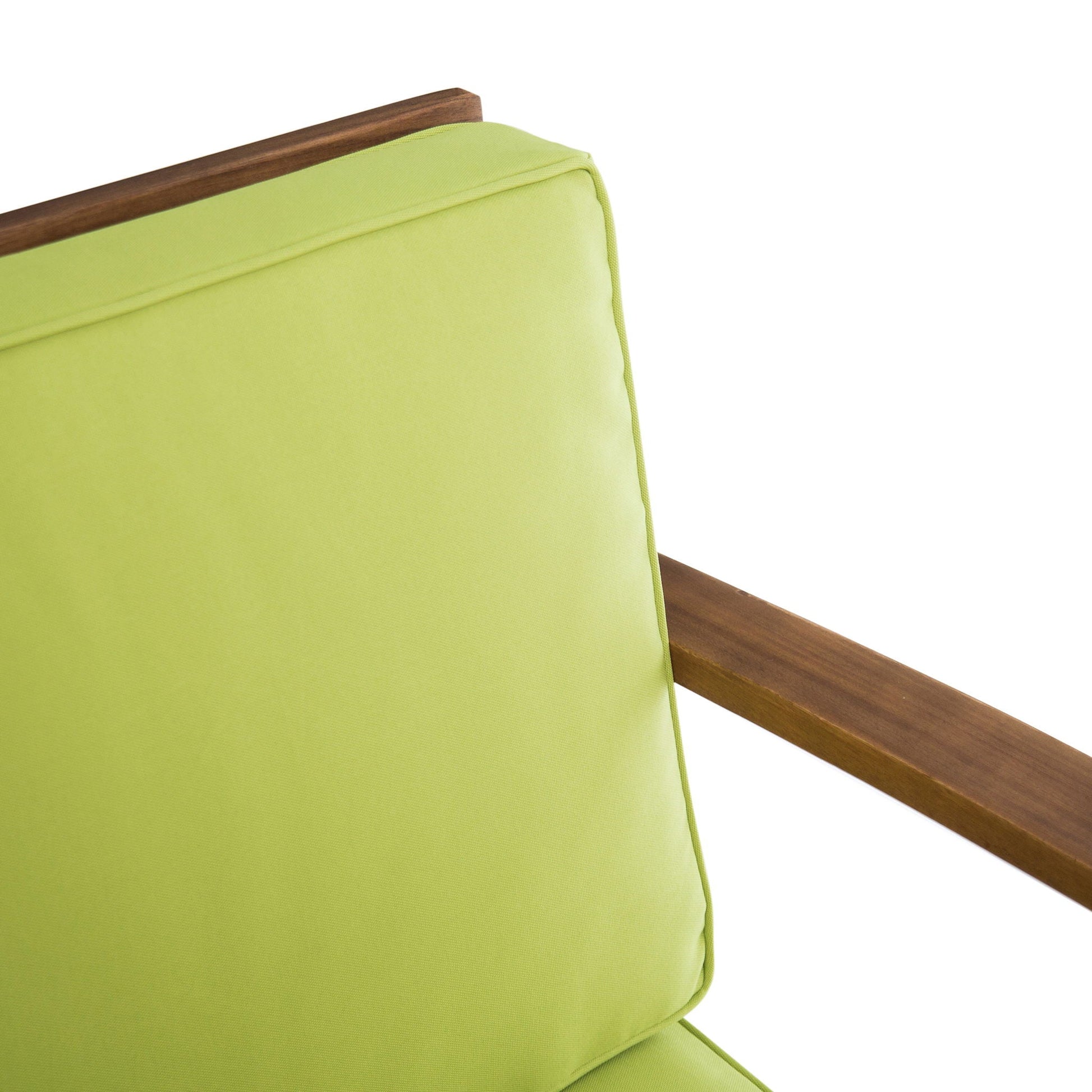 Perla Contemporary Club Chair lime green water-resistant cushion with wood armrest on Tampa Home & Garden Store