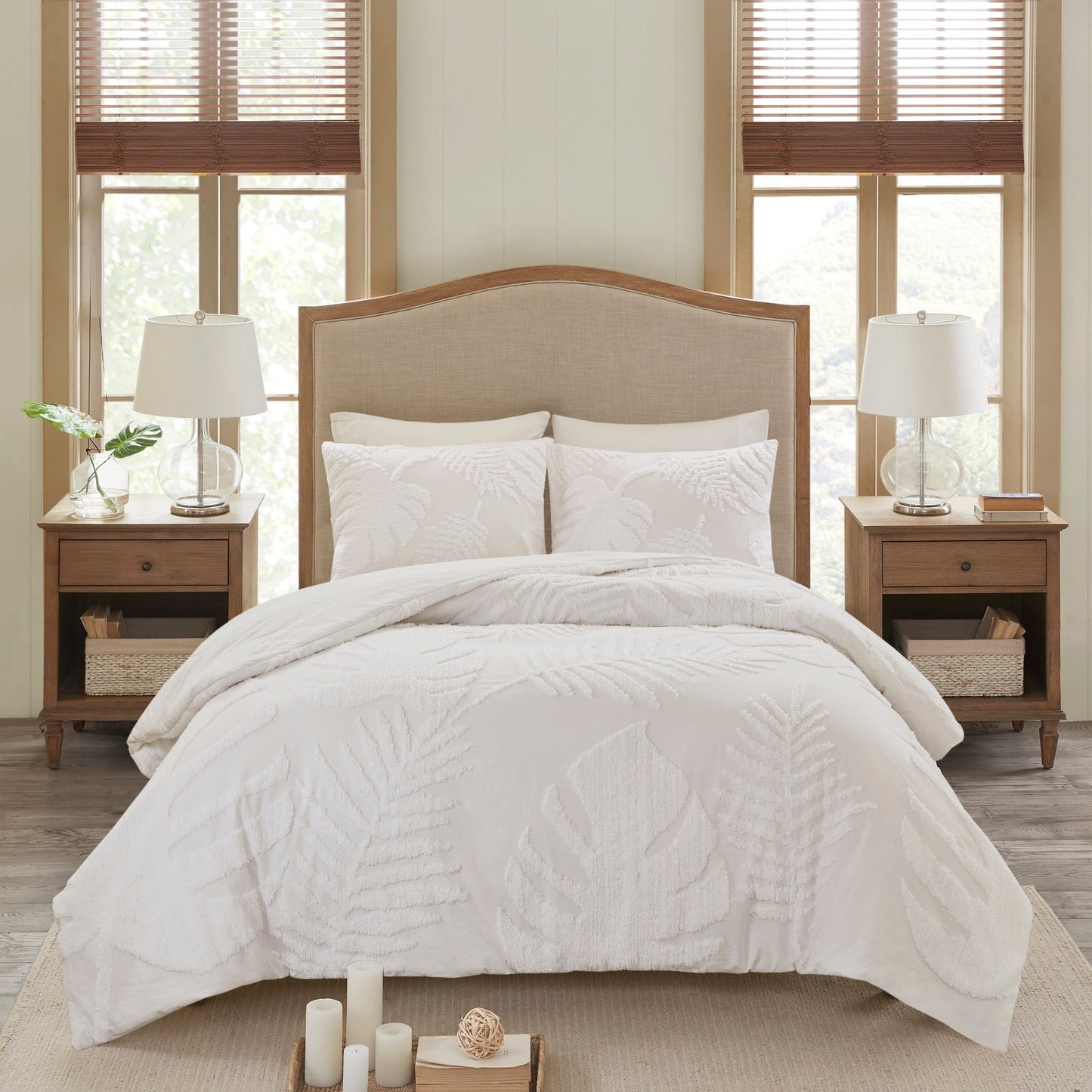 3 Piece Chenille Palm Comforter Set For King