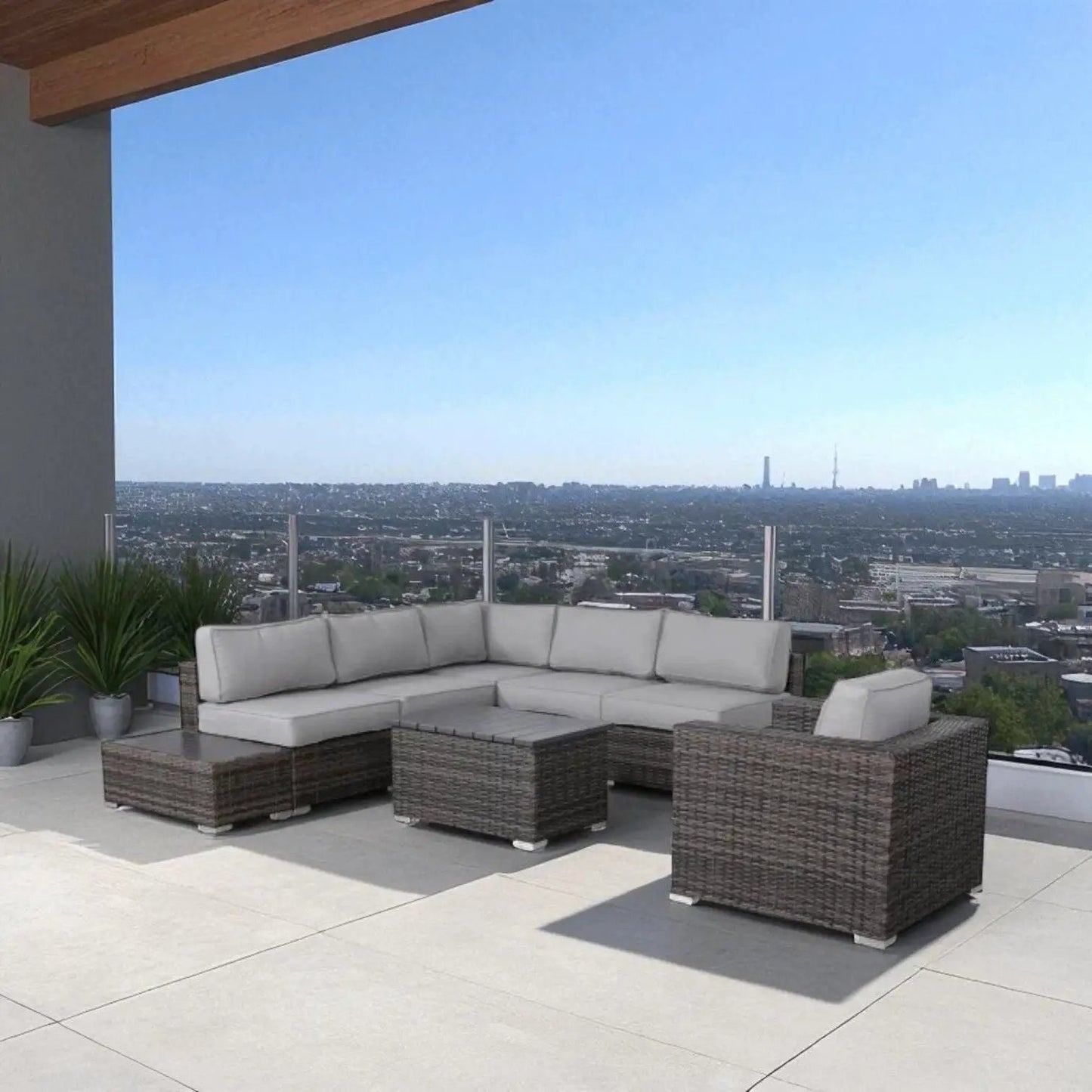 3-piece Outdoor Sectional Set by Unique Piece Furniture with brown wicker and cream cushions on Tampa Home & Garden Store