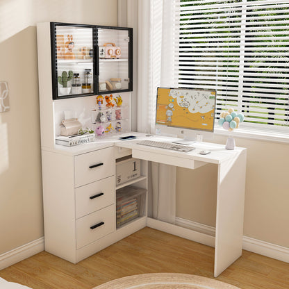 L-shaped computer desk white with glass-front cabinet and USB ports by HouseOfZazla on Tampa Home & Garden Store