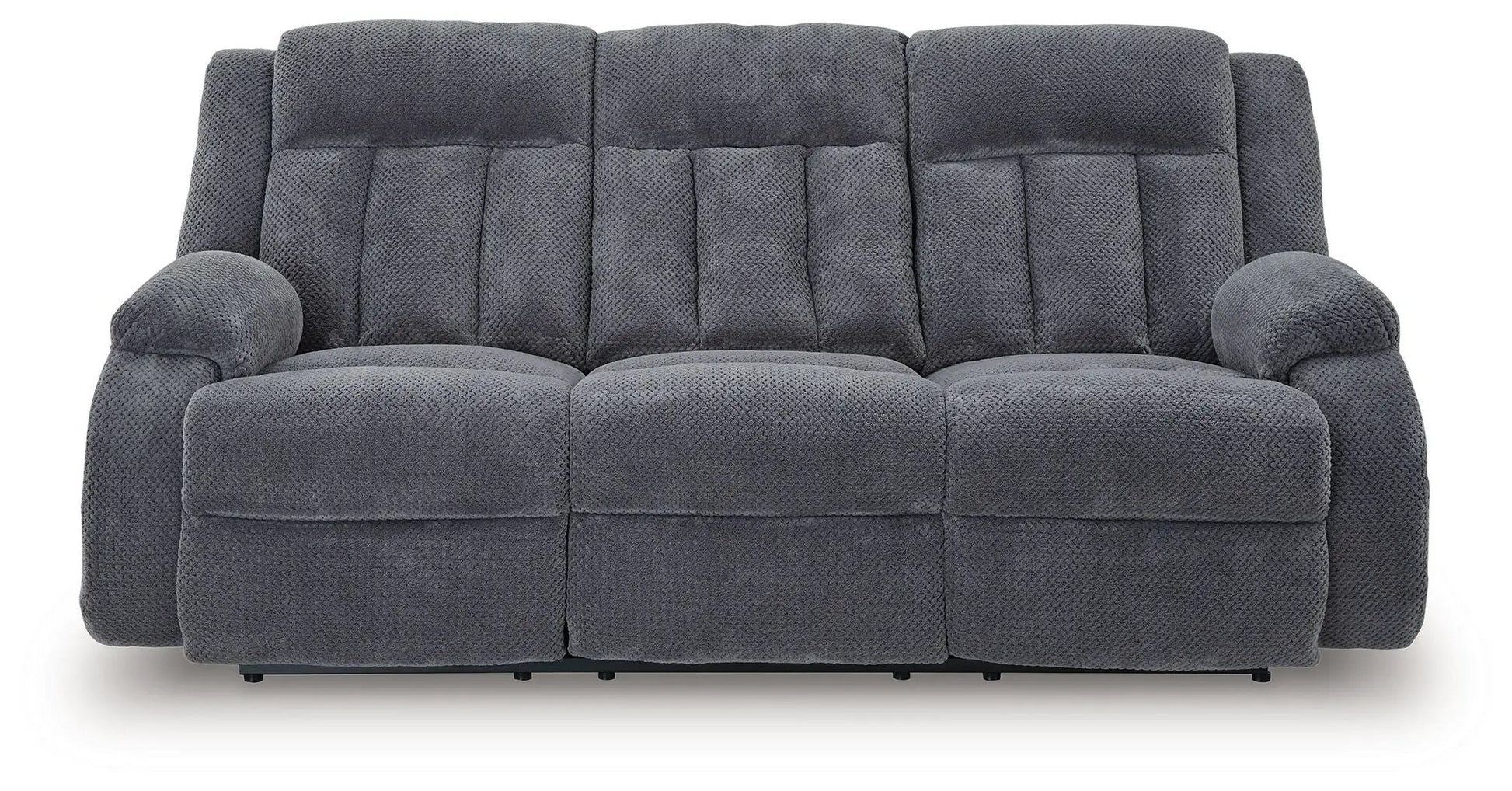 Observation reclining power sofa with drop-down table in steel gray upholstery, 3-seat on Tampa Home & Garden Store