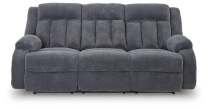 Observation reclining power sofa with drop-down table in steel gray upholstery, 3-seat on Tampa Home & Garden Store
