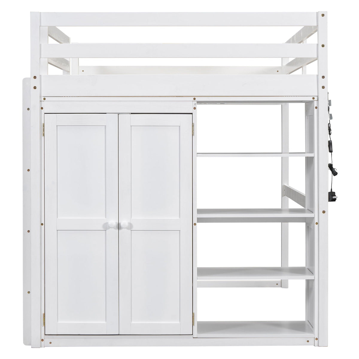 Loft Bed with Built-In Wardrobe and Shelves by HouseOfZazla, white wood LED light on Tampa Home & Garden Store