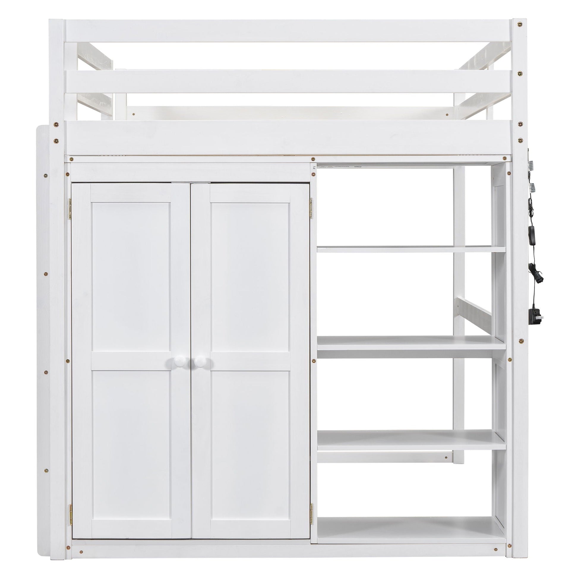 Loft Bed with Built-In Wardrobe and Shelves by HouseOfZazla, white wood LED light on Tampa Home & Garden Store