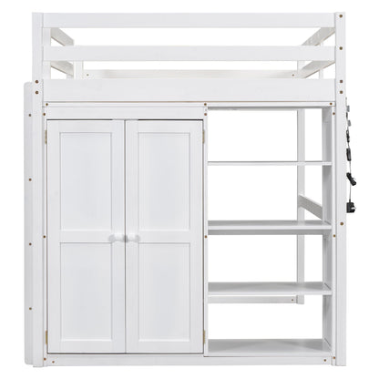 Loft Bed with Built-In Wardrobe and Shelves by HouseOfZazla, white wood LED light on Tampa Home & Garden Store