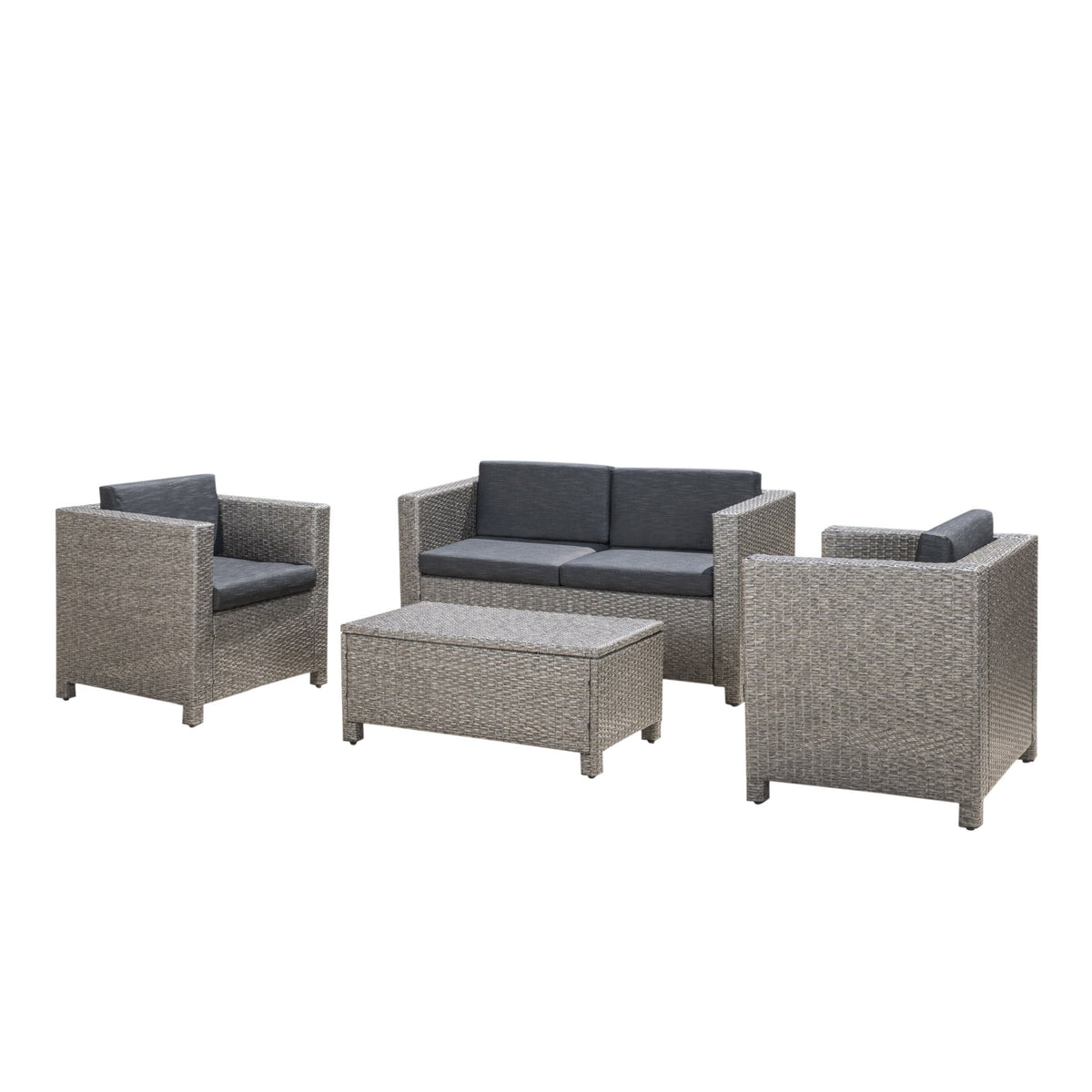 Puerta 4-Piece Set by HouseOfZazla in gray wicker; loveseat, 2 chairs, coffee table on Tampa Home & Garden Store