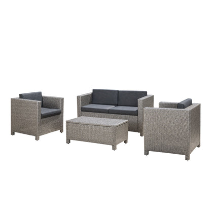 Puerta 4-Piece Set by HouseOfZazla in gray wicker; loveseat, 2 chairs, coffee table on Tampa Home & Garden Store